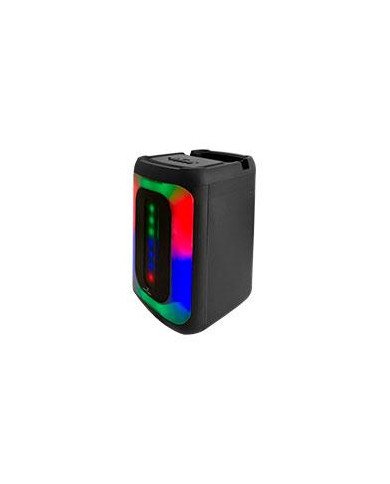 BOCINA INALAMBRICA BLUETOOTH RECARGABLE PORTATIL LUZ RGB DUAL 4 PULGADAS FUNCION TWS PERFECT CHOICE FESTA MINI NEGRO