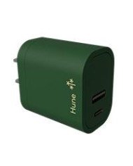 CARGADOR DE PARED HUNE HURON SUSTENTABLE 2 PUERTOS USB A TIPO C CARGA SIMULTANEA BOSQUE
