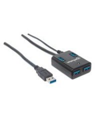 HUB USBMANHATTAN162302 V30 4 PTOS CON FUENTE NEGRO