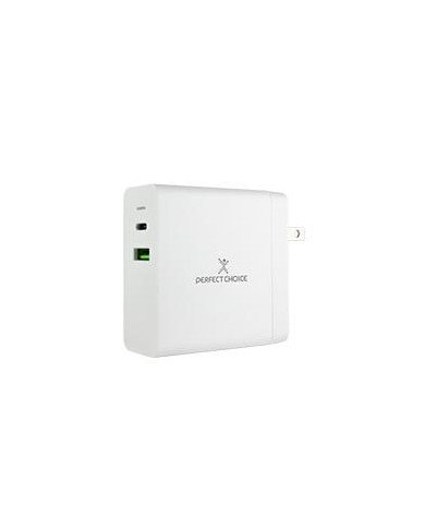 ADAPTADOR CARGADOR DE CORRIENTE DE 65W PUERTOS USB A USB C PERFECT CHOICE BLANCO