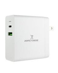 ADAPTADOR CARGADOR DE CORRIENTE DE 65W PUERTOS USB A USB C PERFECT CHOICE BLANCO