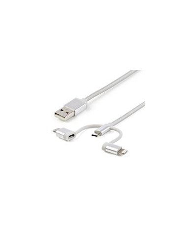 CABLE TRENZADO DE 1M USB A LIGHTNING USB C Y MICRO USB CABLE CARGADOR PARA TELFONO CELULAR IPHONE IPAD TABLET STARTECHCOM MOD L