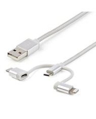 CABLE TRENZADO DE 1M USB A LIGHTNING USB C Y MICRO USB CABLE CARGADOR PARA TELFONO CELULAR IPHONE IPAD TABLET STARTECHCOM MOD L