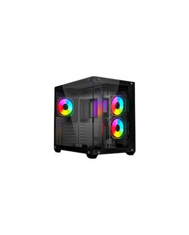 GABINETE OCELOT GAMING A CUBE 1 MID TOWER ATX M ATX ITX PANEL LATERAL Y FRONTAL DE CRISTAL TEMPLADO INCLUYE 3 VENTILADORES ENFR
