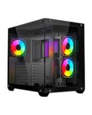 GABINETE OCELOT GAMING A CUBE 1 MID TOWER ATX M ATX ITX PANEL LATERAL Y FRONTAL DE CRISTAL TEMPLADO INCLUYE 3 VENTILADORES ENFR