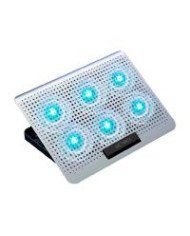 BASE ENFRIADORA ACTECK FROOST MAX B480 2 PUERTOS USB 16 PULGADAS 7 NIVELES 6 VENTILADORES 10 W RMS ALUMINIO ANTIDERRAPANTE BLAN