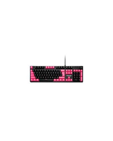 TECLADO MECANICO EXTENDIDO OCELOT ALAMBRICO ILUMINACION TIPO RGB CUBIERTA DE ABS COLOR NEGRO CON ROSA GAMER